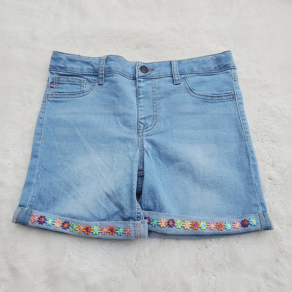 Girls Blue Denim Shorts with Floral Embroidery Size XL (16)